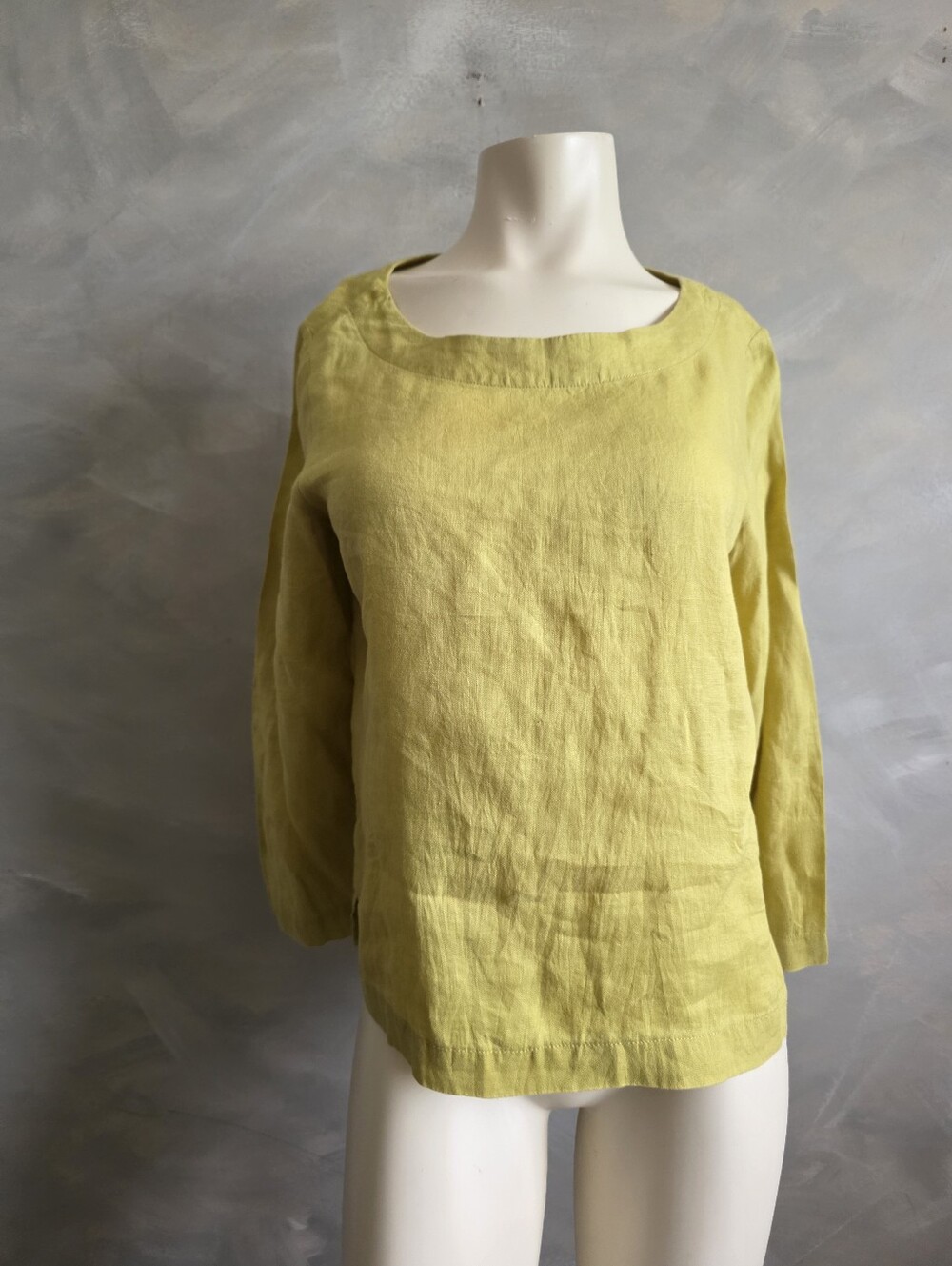 Tahari Top Womens S Green Linen Popover 3/4 Sleeve Natural Top Oversized
